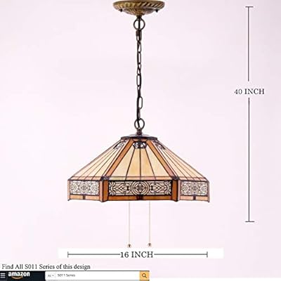 WERFACTORY Tiffany Pendant Light Fixture Yellow Hexagon Stained Glass Mission Hanging Lamp Wide 16 Inch, Height 40 Inch… 41ZSrg368rL
