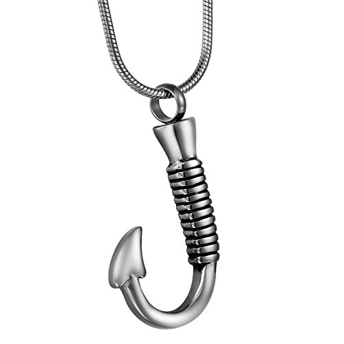 Fishhook Stainless Steel Ash Pendant Memorial Urn Necklace Keepsake Cremation Jewelry