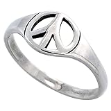 Sterling Silver Peace Sign Ring for Women Dainty 5/16 inch sizes 6 - 10