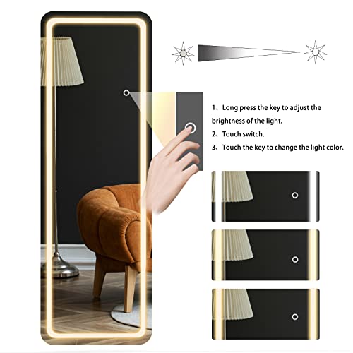 BARMI 63"x20" Full Length Mirror with Lights,LED Free Standing Floor