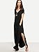 Verdusa Women's Short Sleeve V Neck Side Pockets Split Hem Loose Long Maxi Dress Black XS