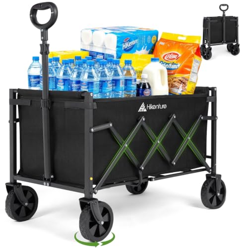Hikenture Collapsible Wagon Cart with Wheels, 220 lbs Foldable Wagon | 9 lbs Lightweight Portable Utility cart, All Terrain Folding Wagon for Grocery Shopping, Garden, Sports, Camping, Daily Use
