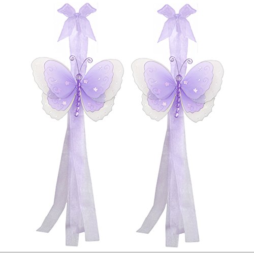 Butterfly Curtain Tiebacks Purple Lavender Multi-Layered Nylon Butterflies Pair Set Decorations Window Treatment Holdback Sheer Drapes Holder Drapery Tie Back Baby Nursery Bedroom Girl Room Decor Home