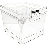 Isaac Jacobs 2-Pack Extra-Large Clear Storage Bins (11.5&rdquo; L x 14&rdquo; W x 9&rdquo; H) | Cutout Handles, Plastic Organizer for Home, for Kitchen, Fridge, Pantry, BPA Free, Food Safe (2-Pack, Extra-Large)