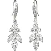 DIAMANTIO 18K Gold Plated Cubic Zirconia Drop Earrings for Women – Statement Elegant Leaf-Shaped Dangle Earrings for Weddings, Parties & Gifts