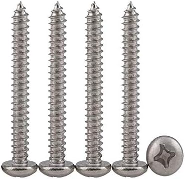 Drenky M4X60 50PCS Phillips Pan Head Screws 304 Stainless Steel Self-Tapping Screws Self-drilling Wood Screws Standard Cross Groove Full Thread Woodworking Fastener (M4X60 50Pcs)