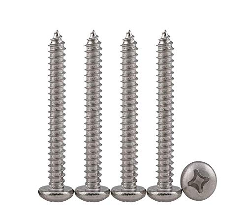 Drenky M4X60 50PCS Phillips Pan Head Screws 304 Stainless Steel Self-Tapping Screws Self-drilling Wood Screws Standard Cross Groove Full Thread Woodworking Fastener (M4X60 50Pcs)