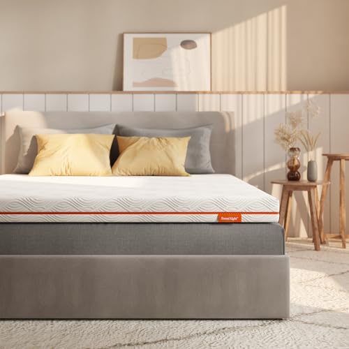 Sweetnight Gel Memory Foam Mattress Topper, 140 x 190 x 10 cm, Double Mattress, Soft, Cohesion, White