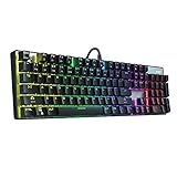 AUKEY Mechanical Keyboard Blue Switch, 104-Key RGB Backlit Gaming Keyboard with Customizable Lighting Effects, Aluminium USB Wired Keyboard for Gaming and Typing (2019 Edition)