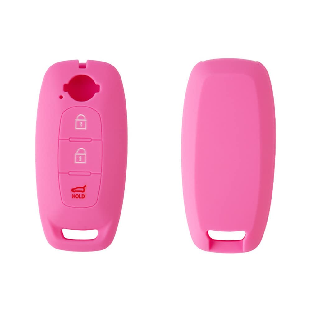 Happyit Silicone Car Key Cover Cases for Nissan Juke Teana 2023 3 Buttons Keyless Remote Control Accessories (Pink)