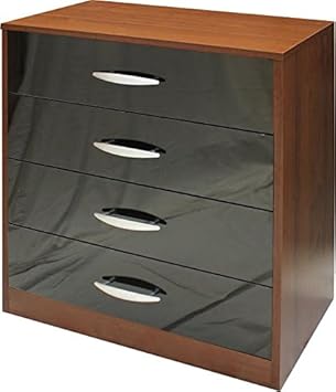 The Shopping Mart Black Gloss Fronted Drawers 4 Draw Bedroom
