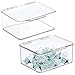 mDesign Small Plastic Home Office Storage Organizer Box Containers w/Hinged Lid for Desktops - Holds Pens, Pencils, Sticky Notes, Highlighters, Staples, Supplies - Lumiere Collection, 2 Pack - Clear