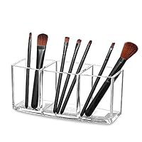 Acrylic Makeup Brush Organizer Holder Clear Cosmetic Brushes Storage with 3 Slots