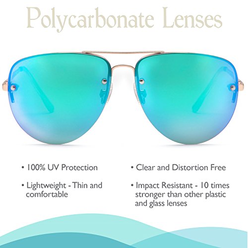 SUNLOUNGER Womens Oversized Aviator Sunglasses – Mirror Teal Lenses on Gold Frame