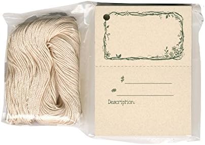 100 2-Part Craft Hang Tags Twigs & Flowers & 100 Cut Strings for Crafts & Gifts. Personalize & Price Your Merchandise.