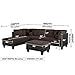 3 Piece Modern Microfiber Dark Brown Faux Leather Sectional Sofa with Ottoman
