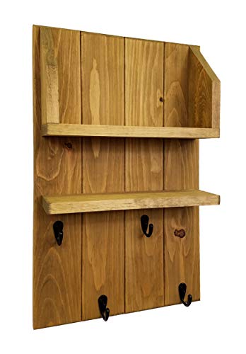 Wall Mounted Shiplap Coffee & Tea Station Featuring a 4 Single Mug Hooks and Two Shelves. Available in 20 Stain Colors: Shown in Driftwood - Rustic Decor - Kitchen Organizer - Coffee Bar