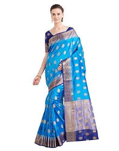 Viva N Diva Sarees for Women s Banarasi Latest Design Party Wear Blue Colour Banarasi Art Silk Saree with Un-Stiched Blouse Piece,Free Size