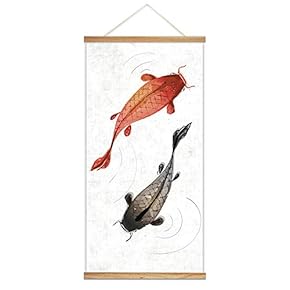 Hanging Poster with Wood Frames Watercolor Painting Style Fish Decorative