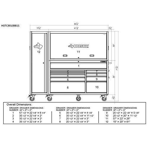 Husky 80 in. 10Drawer Tool Chest and Combo, Matte Black (3