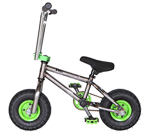 Kobe "Rusty Rat Rod" Mini BMX - Raw + Green - Freestyle, Trick, Stunt Bicycle 10" Wheels