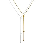 Hclian Lariat Necklace for Women Dainty Gold Long Necklace 14k Gold Plated Adjustable Y-Shaped Pendant Necklace Sliding Lariat Chain Minimalist Layered Statement Jewelry
