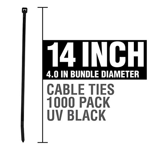 Cambridge Multi Purpose Cable Ties 14 Inch 50 Lb 1000 Pack Standard Duty UV Black