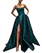 MllesReve Womens Long Strapless Satin Prom Dress Sleeveless Slit Evening Ball Gown with Pockets Teal Size 10