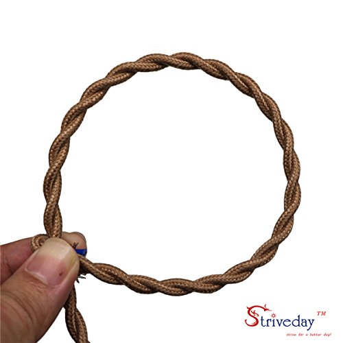 Striveday™ 5Meter/16.4FT Twisted Cloth Fabric Electrical Cord for Vintage and Antique Lamps DIY, Rayon Covered Wire For Industrial Vintage LED Bulb(Coffee)