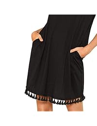 SHERONV Vestido de manga corta con borla casual suelta con bolsillos