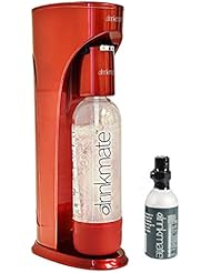 DrinkMate 410-03-3z Sparkling Water and Soda Maker, Carbonates ANY Drink, with 1L Re-usable BPA-free Carbonating Bottle, 3 oz (10L) CO2 Starter Cylinder and Patented Fizz Infuser, Small, Royal Red