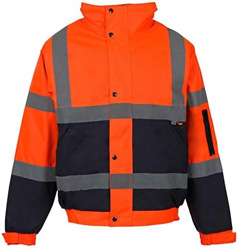 MyShoeStore Hi Vis Viz Bomber Jacket High Visibility Workwear Safety Security Hooded Padded Waterproof Taped Seams Work Wear Coat S-5XL