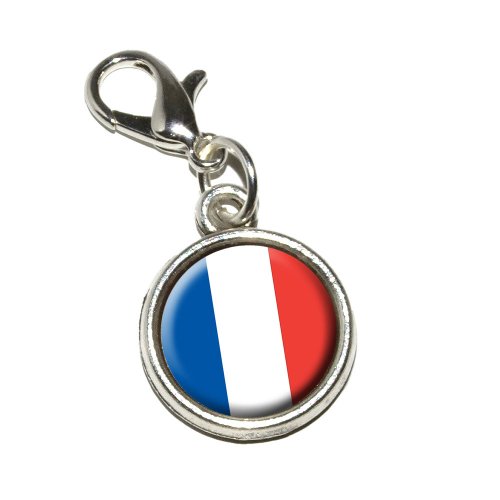 Graphics and More France French Flag Antiqued Bracelet Pendant Zipper Pull Charm with Lobster Clasp