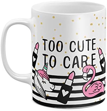 Too Cute To Care Cute Pink Unicorn Flamingo Bird Girl Lipstick Makeup Artist Girly Stuff White Heat Resistant Ceramic Tea Coffee Mug - 11oz