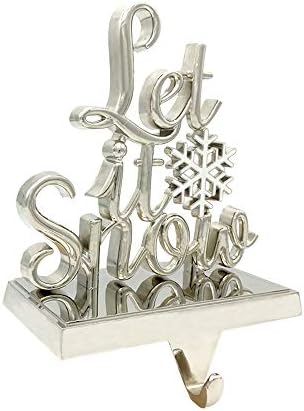 ALIWO 3D Christmas Stocking Hanger ，Silver Christmas Decoration for Mantel o Fireplace,Christmas Metal Mantel Stockings Holders,Hang Stockings Clip for Christmas Party Home Decor(Let it Snow)