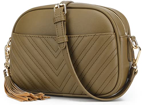 lola mae Borsa a tracolla trapuntata, borsa a tracolla dal design alla moda, Oliva, Small