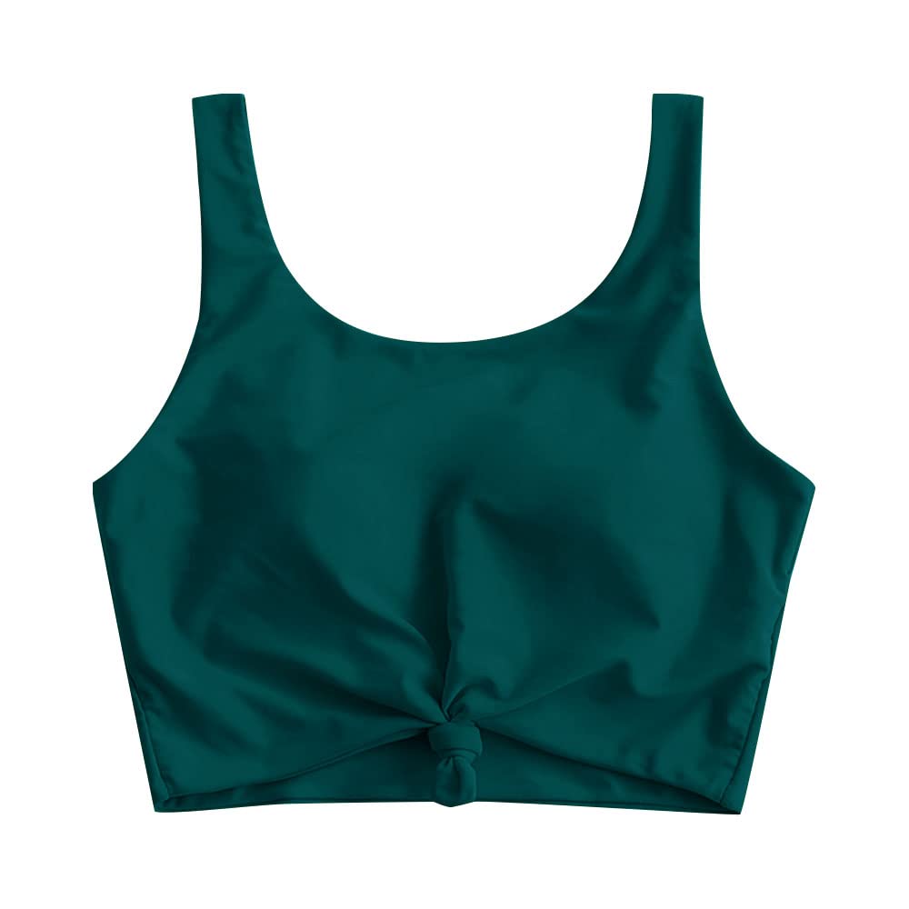 Photo 1 of ZAFUL Women's Front Knot Bikini Tops Crop Tankini Top Scoop Neck Padded Bathing Suit Tops C-Peacock Blue XL