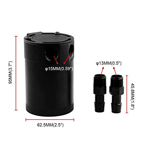 Sporacingrts Compact Baffled 2 Port Oil Catch Can Tank Universal Aluminum Air Oil Separator Black