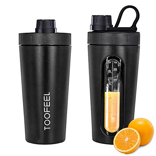 TOOFEEL Protein Shaker Bottle, Stainless Steel Sports Water Bottle Shaker Cup with Visible Window, Leak Proof, 28-Ounce, BPA Free