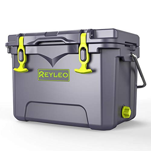 REYLEO Cooler, High-end Portable Rotomolded Cooler, 30-Can Capacity, 21 Quart, 3-Day Ice Retention, Bear Resistance, Camping Cooler, Ice Chest (Built-in Bottle Opener, Cup Holder,Fish Ruler,incl.)