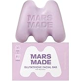 MARS MADE Glutathione Facial Bar with Rice Bran - Smoothing & Moisturizing Face Wash Soap Bar for All Skin Types - Vegan & Travel-Friendly Korean Skincare (95g, 3.35 oz)