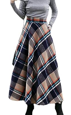 Spirio Womens High Waist Woolen A-Line Plaid Check Stylish Swing Long Skirts