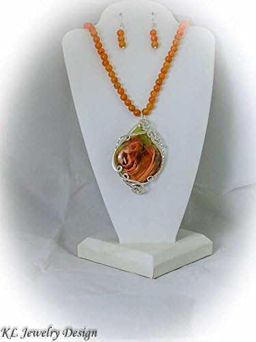 Orange Calcite and Onyx Necklace, Earrings, and Pendant Set