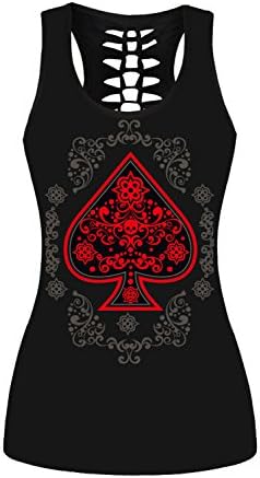 Lady Queen Women's Spades Print Hollow Back Sleeveless Slim Tank Top