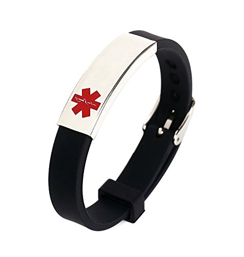 Free Engraving - Rubber Medical Alert ID Bracelets Wristband Black