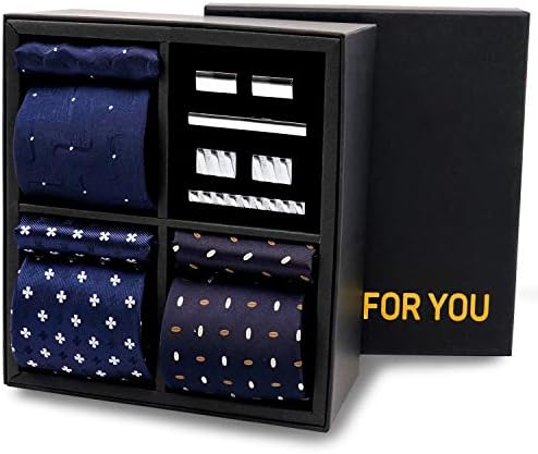 Men’s Classic Premium Gift Tie Set Stripe Jacquard Woven Silk Necktie Pocket Squares Tie Clips Cufflinks For Men