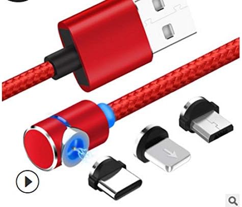 Magnetic 360 Degree Round Charging Cable, Micro +Type C +Phone USB Cable 3 in 1 Adapter 39 inch Nylon Braided Cord with LED Indicator 3 Connectors Charger for Androids Type C (Red, Type-c)