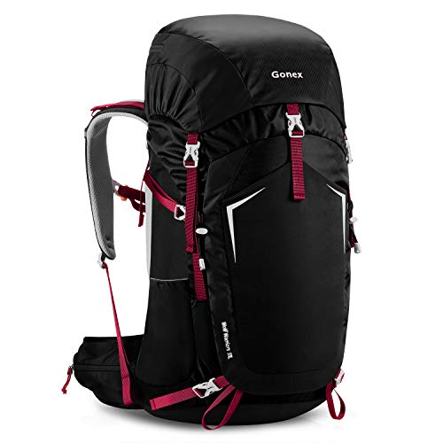 Gonex 55L Hiking Internal Frame Backpack Outdoor Backpacking Camping Trekking Climbing Backpack with Rain Cover for Men Women Black
