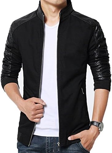 XueYin? Men's Slim Fit PU Leather Jacket Outwear(Black,XS size)
