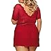 Plus Size Lingerie Sexy Deep V Short Sleeve Red Sleepwear with V-String (3XL)